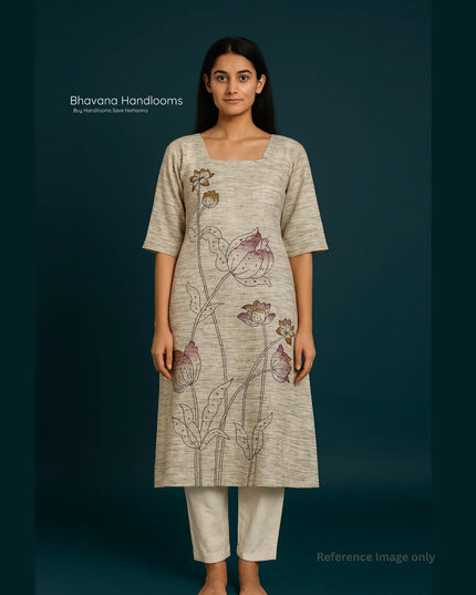 Premium Cotton Straight Cut Kurti – Biscuit Floral Print Design for Women