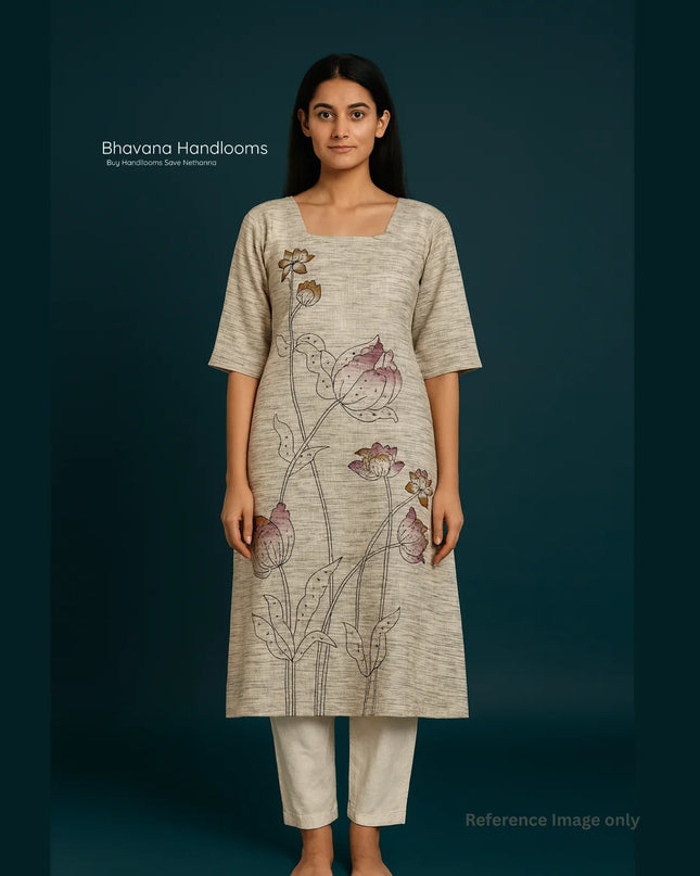 Premium Cotton Straight Cut Kurti – Biscuit Floral Print Design for Women