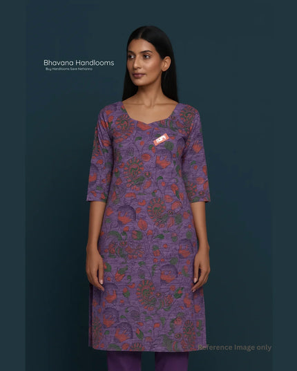 Premium Cotton Straight Cut Kurti – Grape Floral Print Design for Women