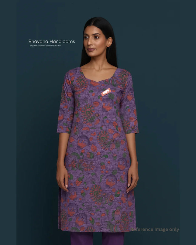 Premium Cotton Straight Cut Kurti – Grape Floral Print Design for Women