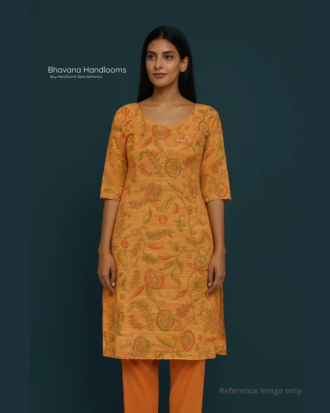 Premium Cotton Straight Cut Kurti – Fiery Orange Floral Print Design