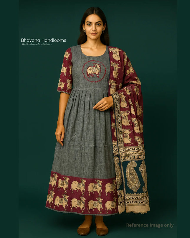 Premium 2-Piece Frock Set Gray Colour – Bhavana Originals Exclusive