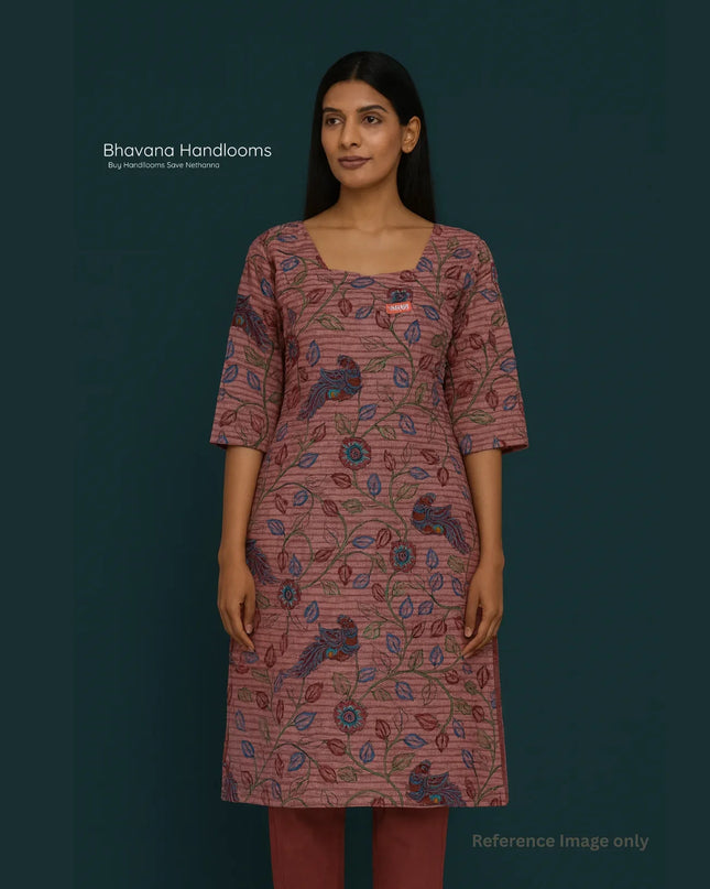 Premium Cotton Straight Cut Kurti – Copper Rose Floral Print Design for Women