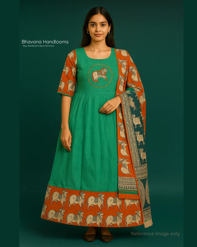 Premium 2-Piece Frock Set Lux Green Colour – Bhavana Originals Exclusive