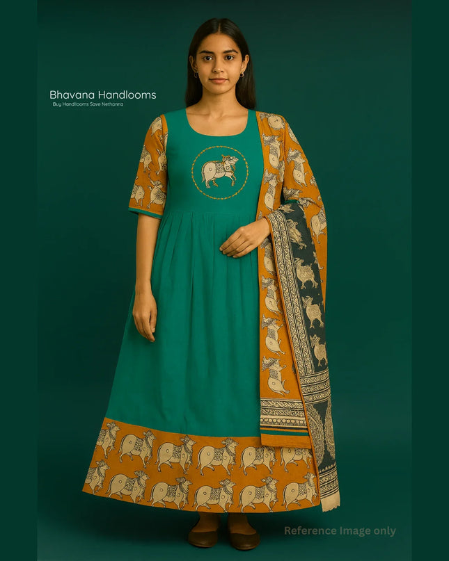 Premium 2-Piece Frock Set Emerald Green Colour – Bhavana Originals Exclusive