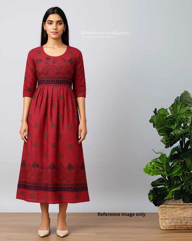 Gollabama Printed Cotton Frock for Women – Pink Dress | Bhavana Handlooms