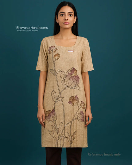 Premium Straight Cut Kurti – Wheat Colour with Beautiful Floral Print