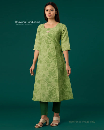 Premium Straight Cut Kurti – Green Colour with Beautiful Floral Print