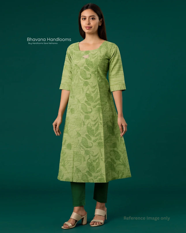 Premium Straight Cut Kurti – Green Colour with Beautiful Floral Print