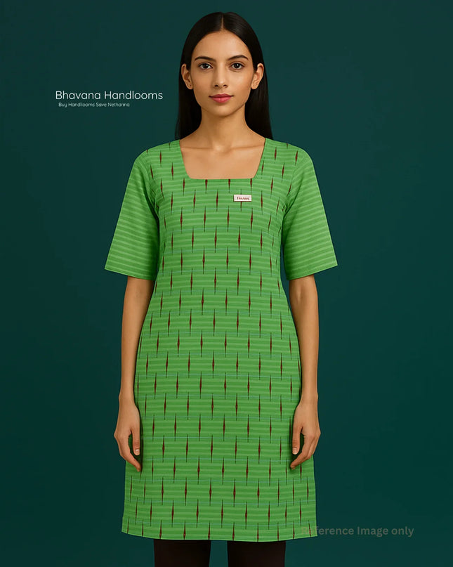 Premium Straight Cut Kurti – Leaf Green Colour with Beautiful Floral Print