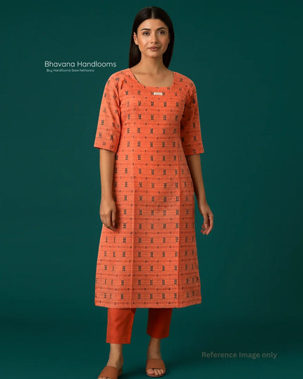 Premium Cotton Straight Cut Kurti – Orange Floral Print Design for Women