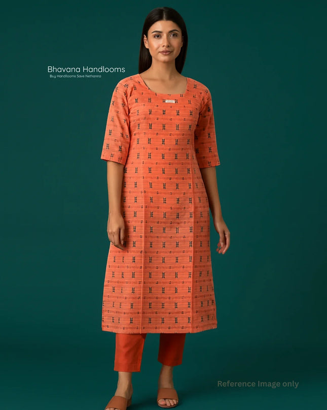 Premium Cotton Straight Cut Kurti – Orange Floral Print Design for Women