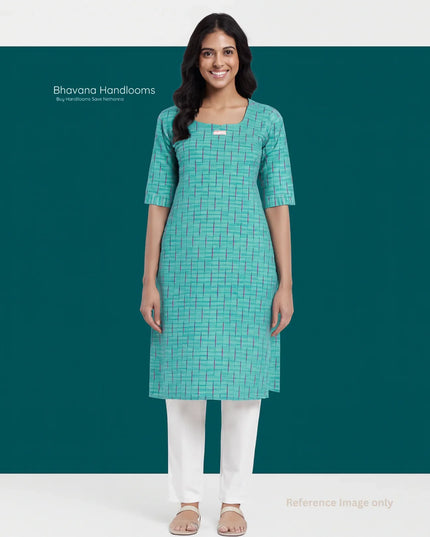 Premium Cotton Straight Cut Kurti – Beetle Green Floral Print Design for Women