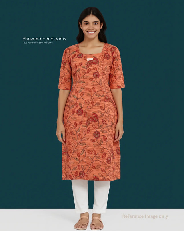 Premium Cotton Straight Cut Kurti – Clay Floral Print Design for Women