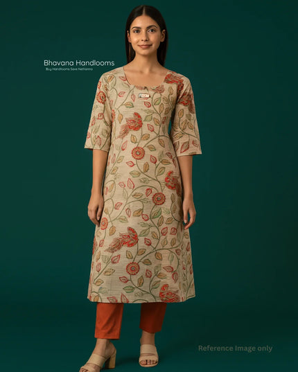 Premium Straight Cut Kurti – Cream Colour with Beautiful Floral Print