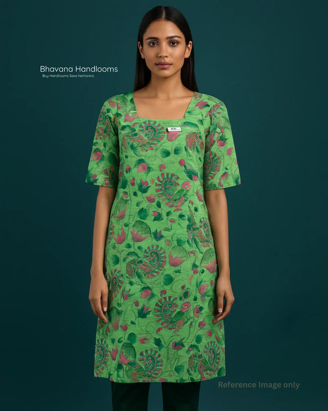 Premium Straight Cut Kurti – Green Colour with Beautiful Floral Print