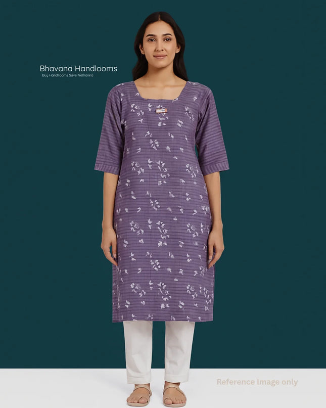 Premium Cotton Straight Cut Kurti Lavender – Elegant Floral Print Design
