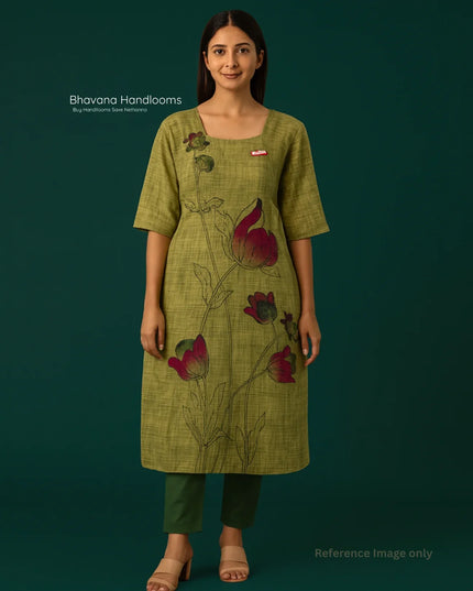 Premium Straight Cut Kurti – Pesara Green Colour with Beautiful Floral Print