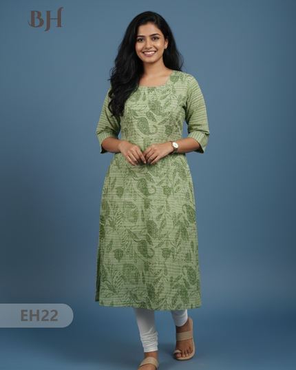 Premium Straight Cut Kurti – Green Colour with Beautiful Floral Print