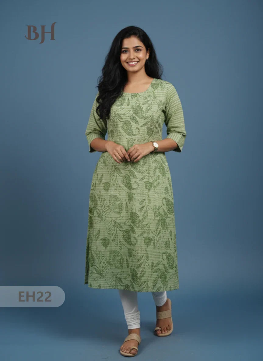 Premium Straight Cut Kurti – Green Colour with Beautiful Floral Print