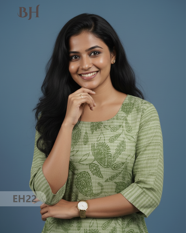 Premium Straight Cut Kurti – Green Colour with Beautiful Floral Print