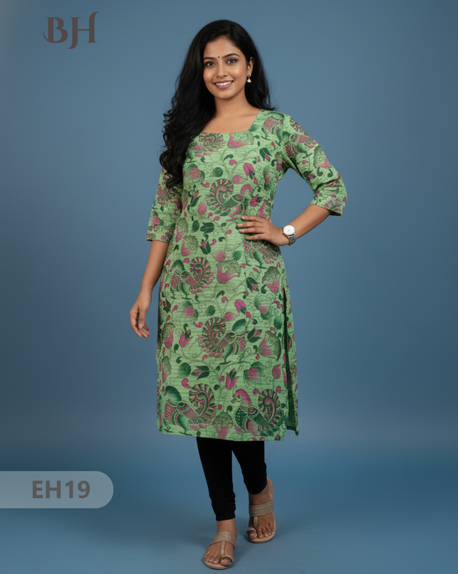 Premium Straight Cut Kurti – Green Colour with Beautiful Floral Print