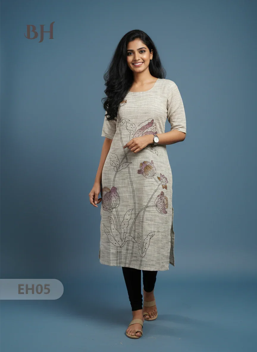 Premium Cotton Straight Cut Kurti – Biscuit Floral Print Design for Women