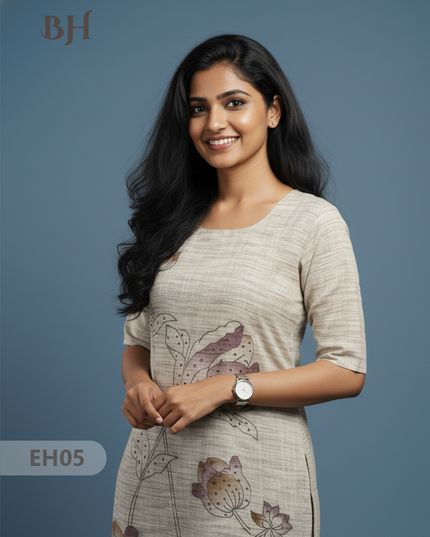 Premium Cotton Straight Cut Kurti – Biscuit Floral Print Design for Women