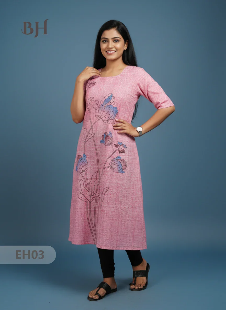 Premium Straight Cut Kurti – Pink Colour with Beautiful Floral Print