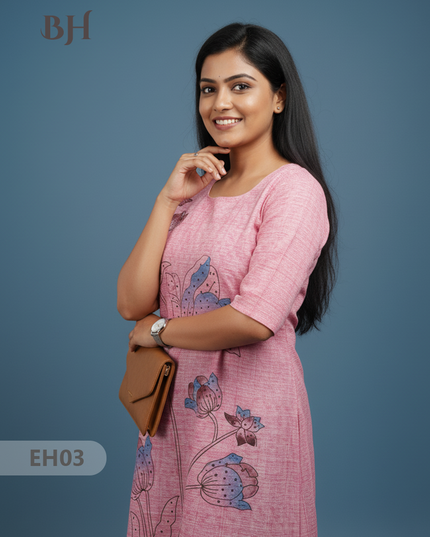 Premium Straight Cut Kurti – Pink Colour with Beautiful Floral Print