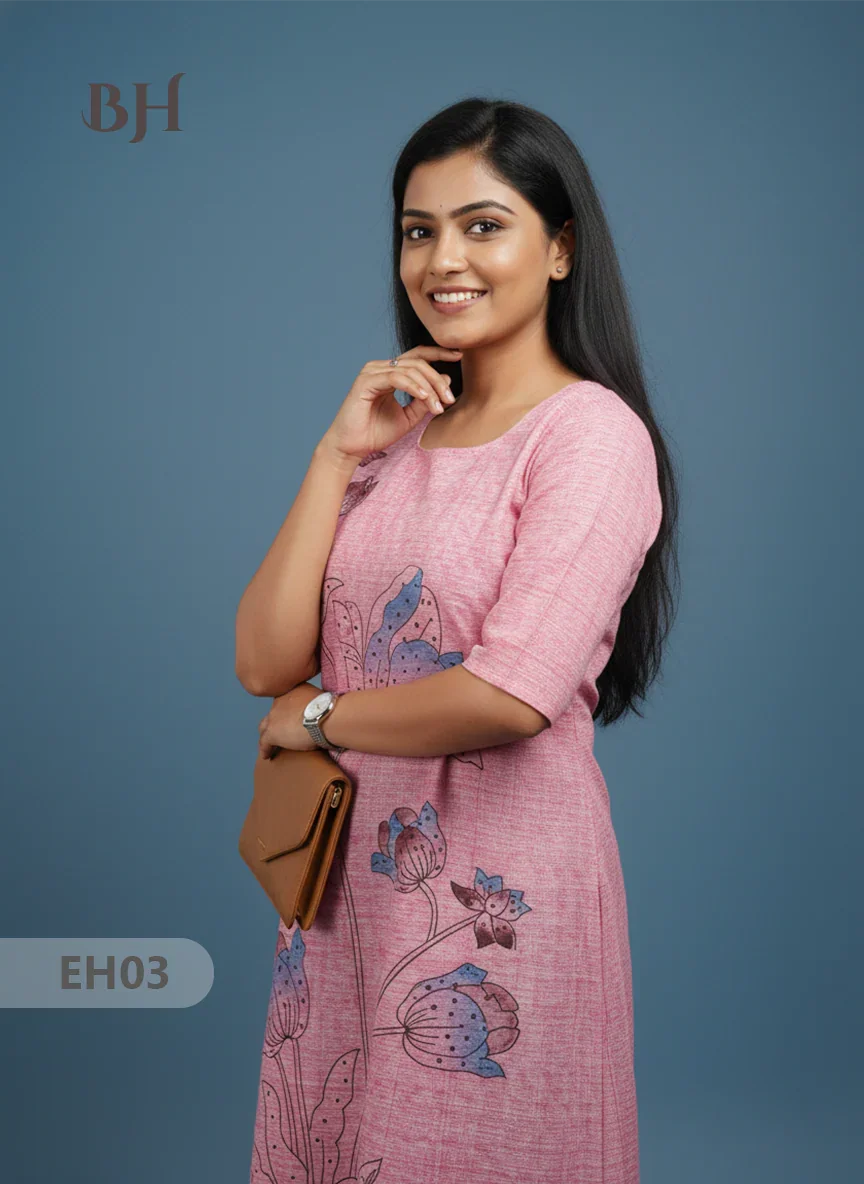 Premium Straight Cut Kurti – Pink Colour with Beautiful Floral Print