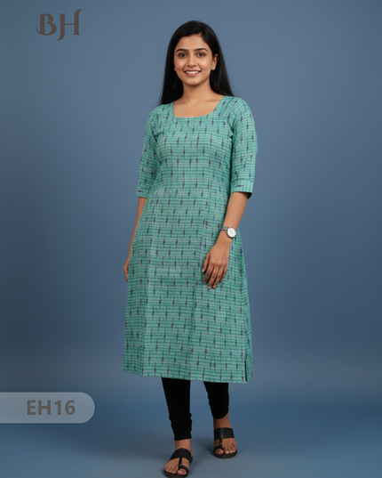 Premium Cotton Straight Cut Kurti – Beetle Green Floral Print Design for Women