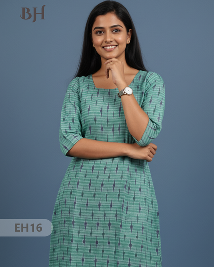 Premium Cotton Straight Cut Kurti – Beetle Green Floral Print Design for Women