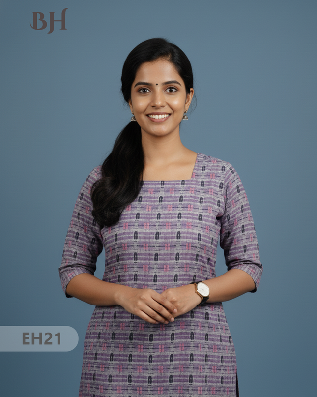 Premium Straight Cut Kurti – Lavender Colour with Beautiful Floral Print