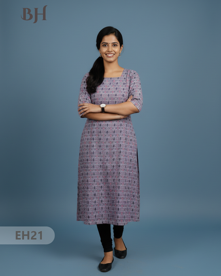 Premium Straight Cut Kurti – Lavender Colour with Beautiful Floral Print