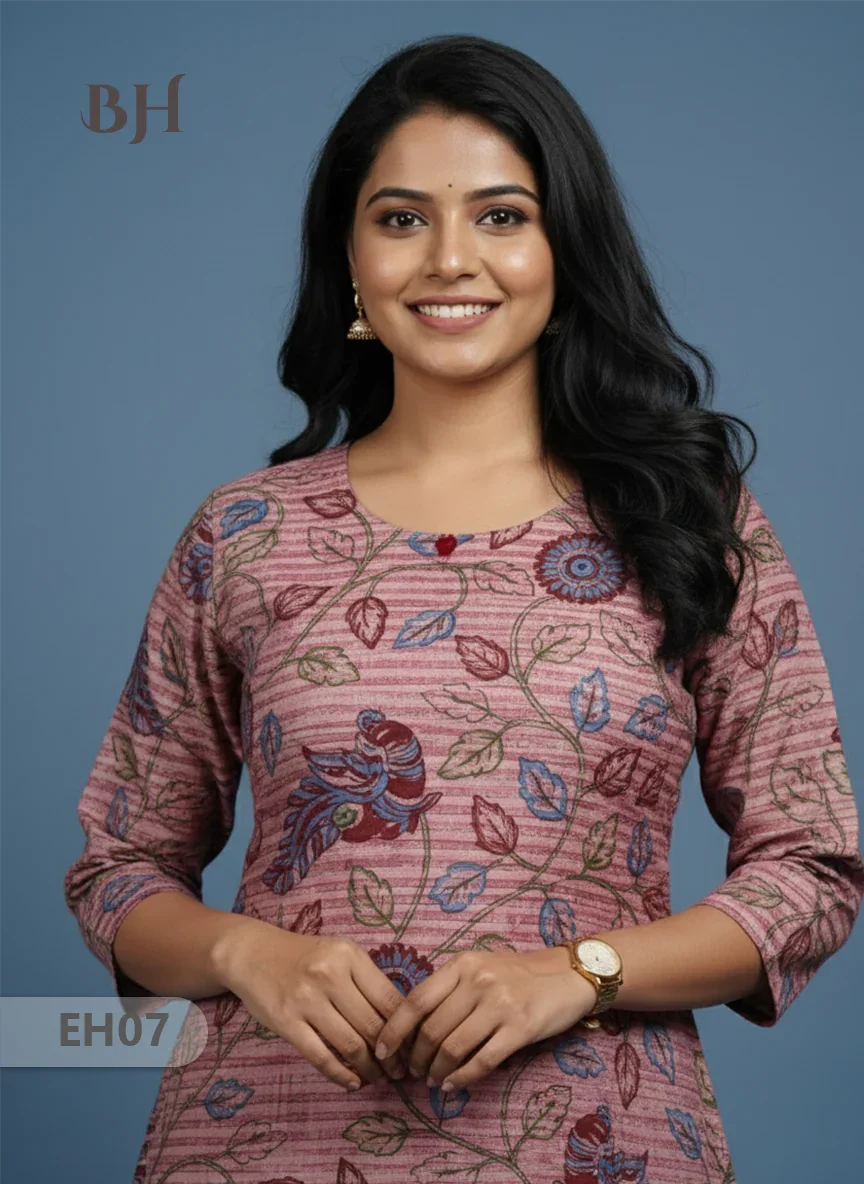 Premium Cotton Straight Cut Kurti – Copper Rose Floral Print Design for Women