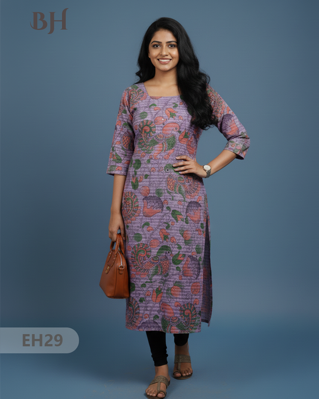 Premium Cotton Straight Cut Kurti – Grape Floral Print Design for Women