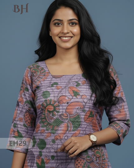 Premium Cotton Straight Cut Kurti – Grape Floral Print Design for Women