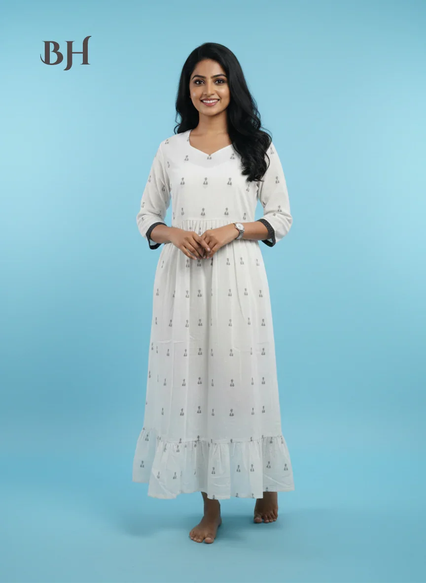 Elegant White Cotton Frock – Comfortable Daily & Occasion Wear