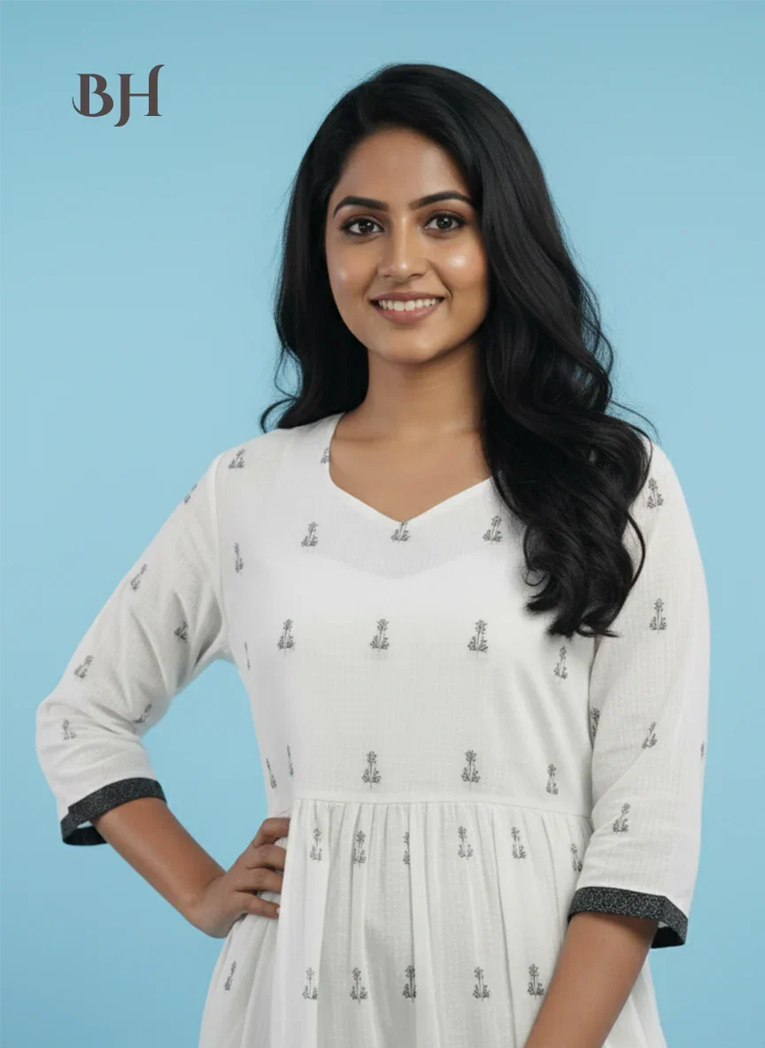 Elegant White Cotton Frock – Comfortable Daily & Occasion Wear