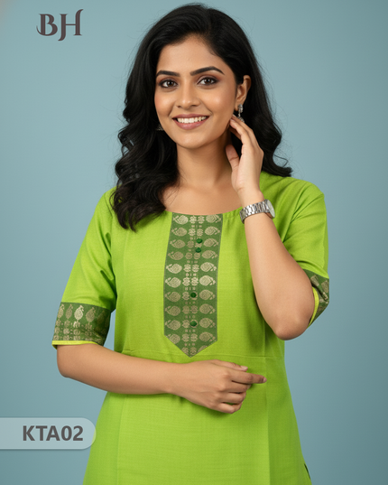 Handloom Straight Cut Top Light Green Color with No lining | Ethnic Cotton Wear