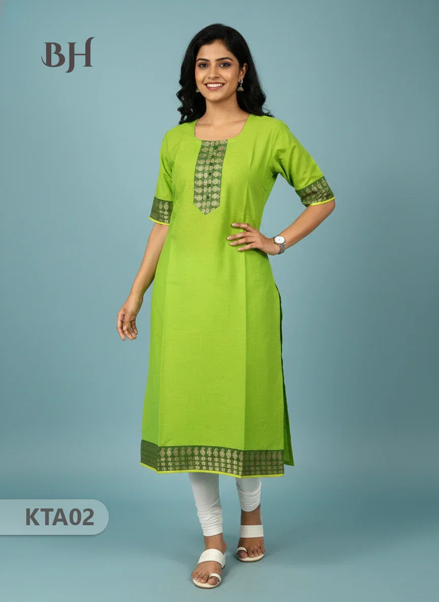 Handloom Straight Cut Top Light Green Color with No lining | Ethnic Cotton Wear