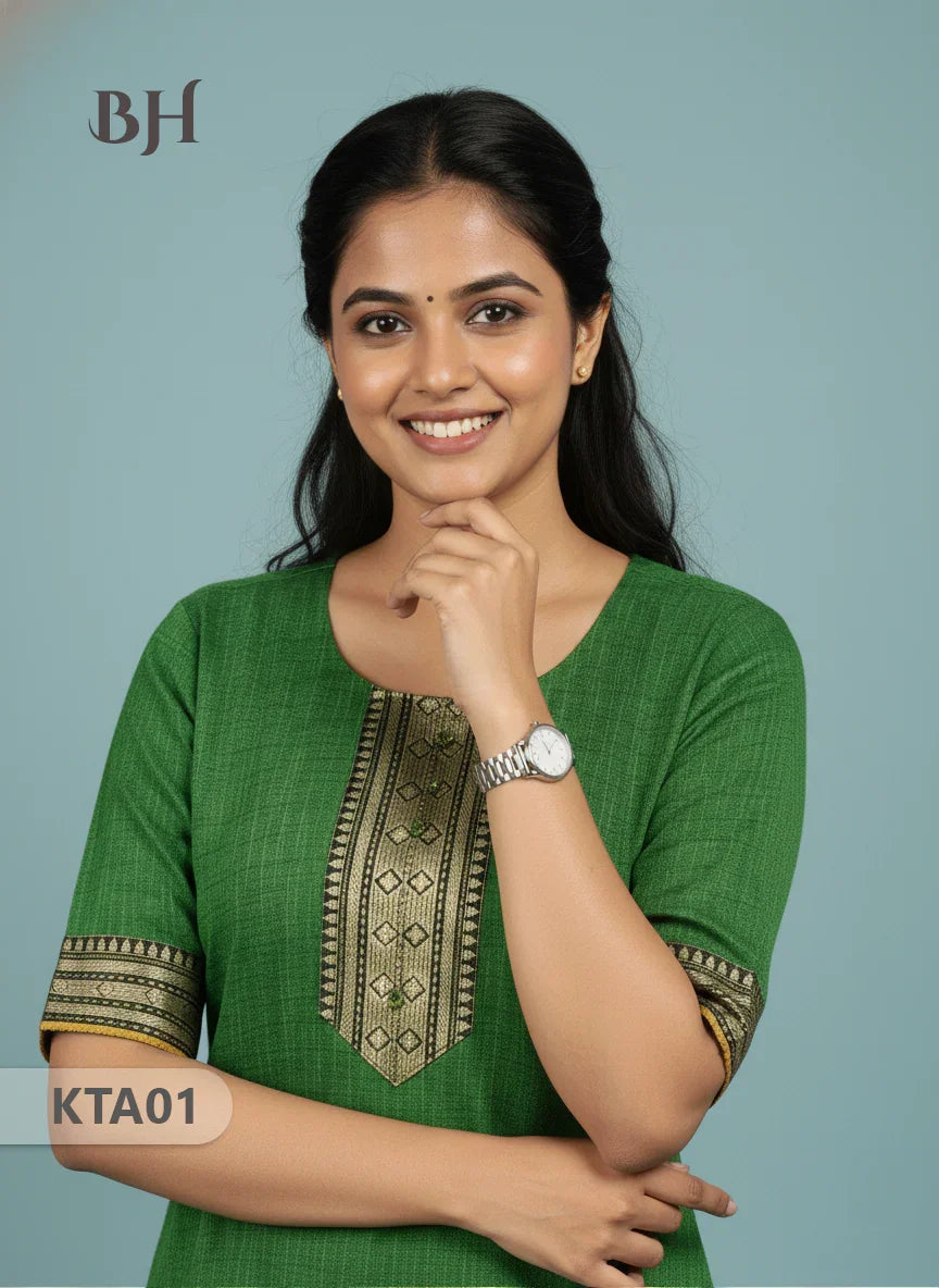 Handloom Straight Cut Top Dark Green Color with No lining | Ethnic Cotton Wear