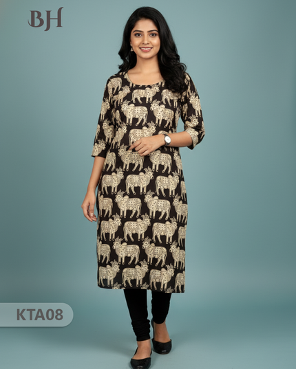 Kalamkari Straight Cut Top Black Color with Full Length Lining | Ethnic Cotton Wear