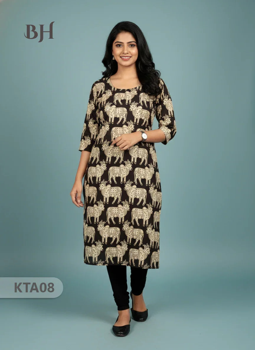 Kalamkari Straight Cut Top Black Color with Full Length Lining | Ethnic Cotton Wear