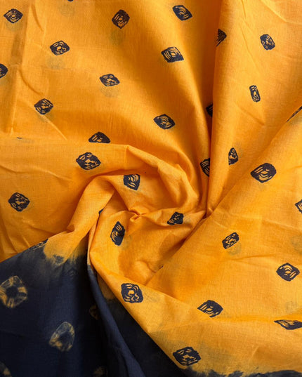 Classic Bandhani Dress Material – Black Top Yellow Bottom | Cotton Fabric