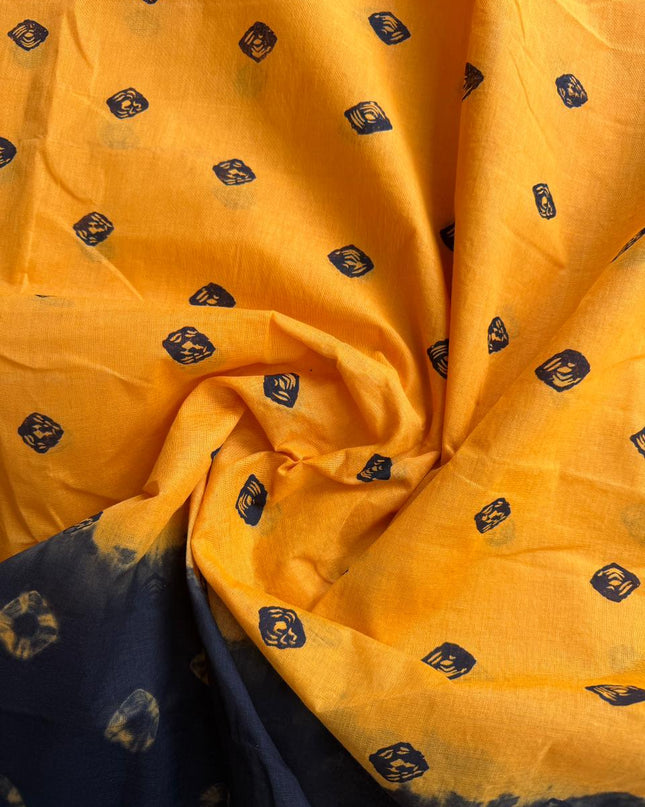 Classic Bandhani Dress Material – Black Top Yellow Bottom | Cotton Fabric