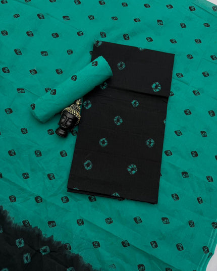 Classic Bandhani Dress Material – Black Top Sea Green Bottom | Cotton Fabric