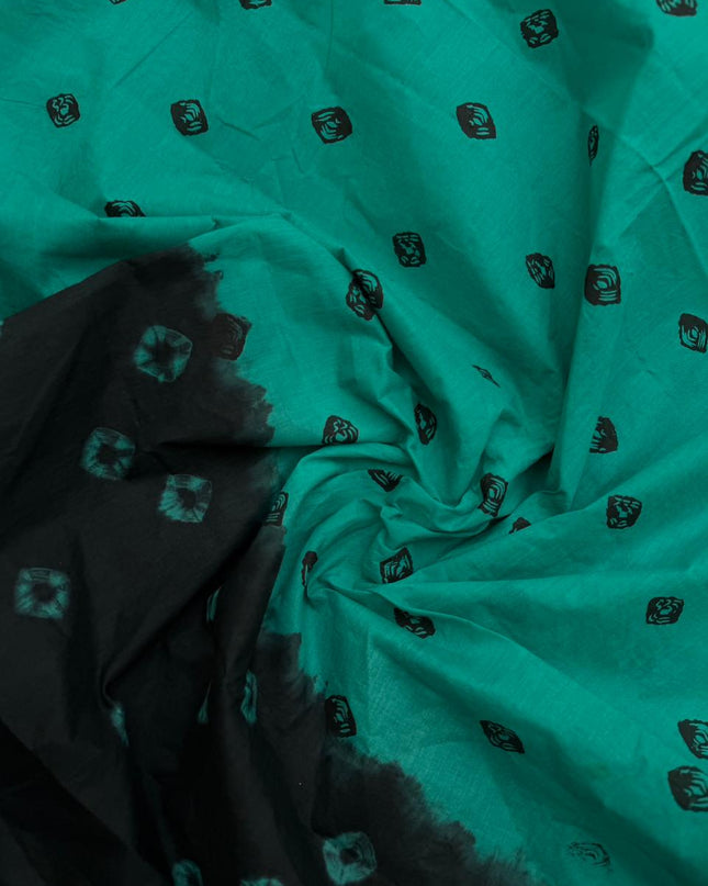 Classic Bandhani Dress Material – Black Top Sea Green Bottom | Cotton Fabric