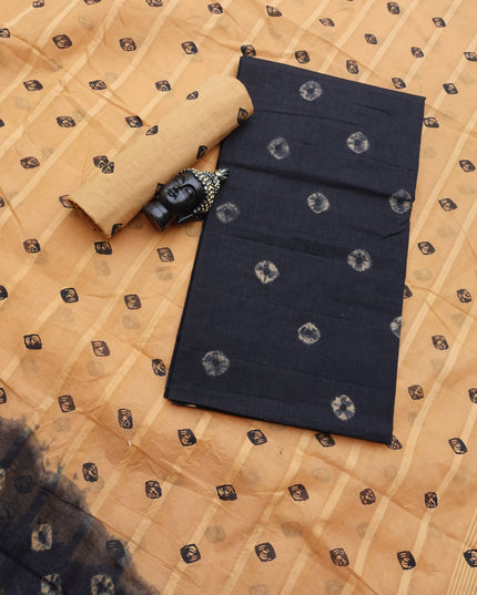 Classic Bandhani Dress Material – Black Top Pestal Brown Bottom | Cotton Fabric